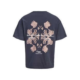 Jack & Jones Heren Backprint T-Shirt JORMONTAUK Donkergrijsblauw/Oudroze Print
