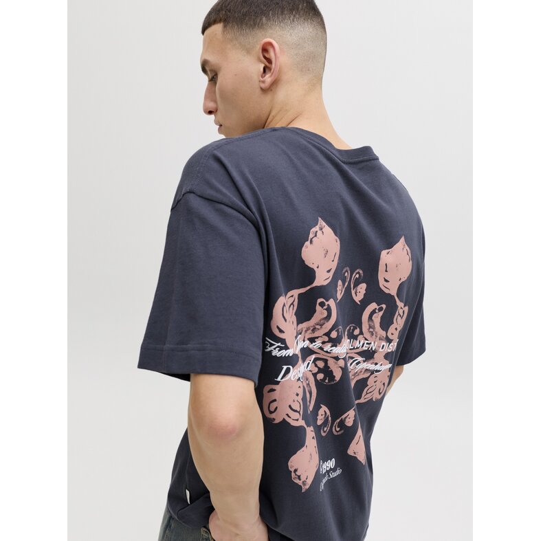 Jack & Jones Jack & Jones Men's Backprint T-Shirt JORMONTAUK Dark Gray-Blue/Dusty Pink Print