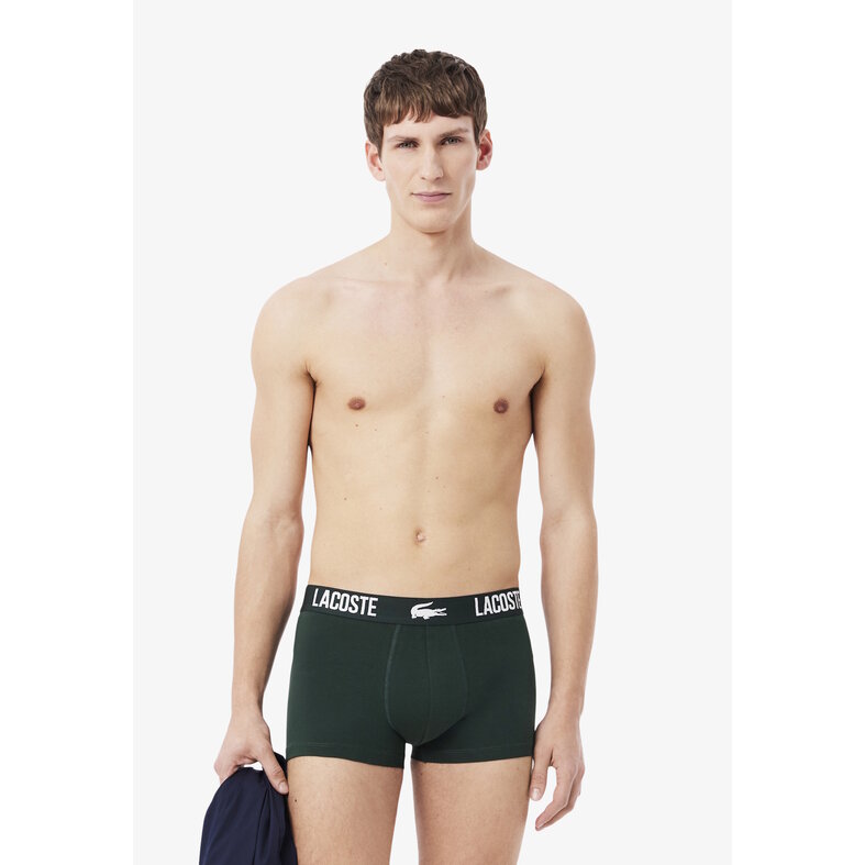 Lacoste Lacoste Heren Boxershorts Trunks 3-Pack Effen Groen/Grijs/Navy Blauw