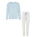 By Louise By Louise Dames Pyjama Set Lang Blauw/Wit Gebloemd