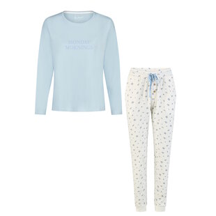 By Louise Dames Pyjama Set Lang Blauw/Wit Gebloemd
