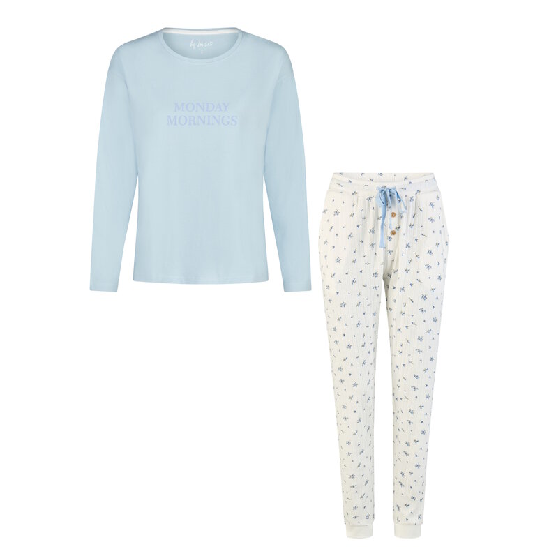 By Louise By Louise Ladies Pyjama Set Long Blue/White Floral