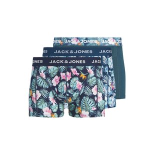 Jack & Jones Heren Boxershorts Trunks JACBUSTER 3-Pack Blauw/Groen Gebloemd