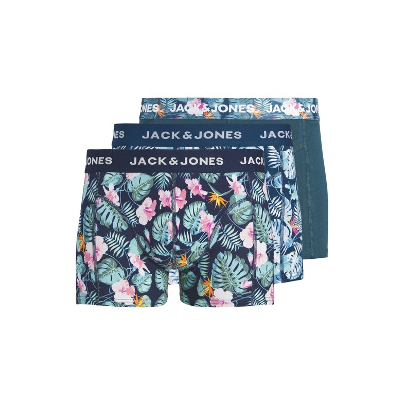 Jack & Jones Jack & Jones Heren Boxershorts Trunks JACBUSTER 3-Pack Blauw/Groen Gebloemd