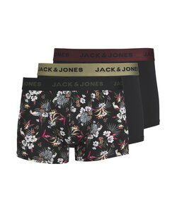 Jack & Jones Heren Boxershorts Trunks Microfiber JACFLOWER 3-Pack Gebloemd Print Zwart