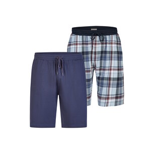 Phil & Co Heren Korte Pyjamabroeken 2-Pack Blauw Geruit/Donkerblauw
