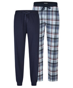 Phil & Co Men's Long Pyjama Pants 2-Pack Blue Checkered/Dark Blue