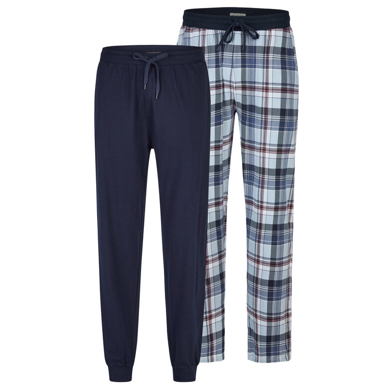 Phil & Co Phil & Co Men's Long Pyjama Pants 2-Pack Blue Checkered/Dark Blue