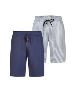 Phil & Co Heren Korte Pyjamabroeken 2-Pack Grijs Gestreept/Donkerblauw
