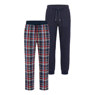 Phil & Co Heren Lange Pyjamabroeken 2-Pack Blauw/Rood Geruit