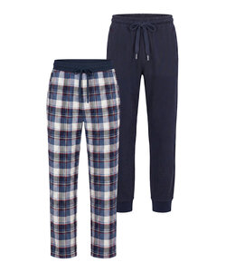 Phil & Co Heren Lange Pyjamabroeken 2-Pack Blauw Geruit