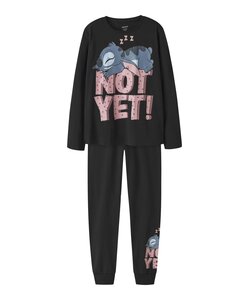 Name It Girls' Long Pajama Set NKFANDA Stitch Black