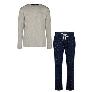 Happy Shorts Heren Kerst Pyjama Set Shirt + Broek Grijs/Donkerblauw Zuurstok Print