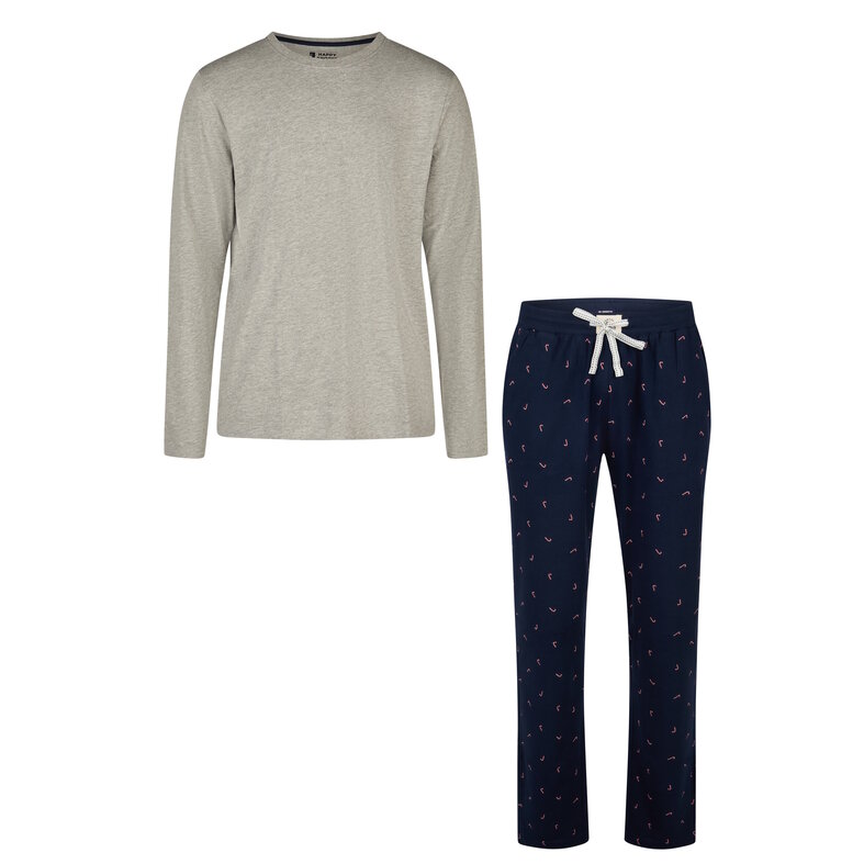 Happy Shorts Happy Shorts Heren Kerst Pyjama Set Shirt + Broek Grijs/Donkerblauw Zuurstok Print
