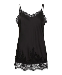 PIECES Dames Singlet Satijn PCJESSA Extra Lang Met Kant Effen Zwart