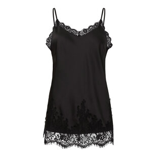 PIECES Dames Singlet Satijn PCJESSA Extra Lang Met Kant Effen Zwart