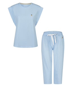 By Louise Ladies Capri Pajama Set Three-Quarter Cap Sleeves Blue Dotted
