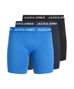 Jack & Jones Heren Plus Size Boxershorts Lange Pijp JACCARL Boxer Briefs 3-Pack Effen Blauw/Zwart
