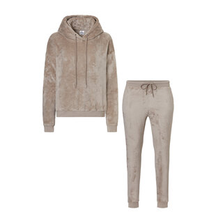 Apollo Dames Huispak Loungewear Fleece Incl Capuchon Lichtbruin