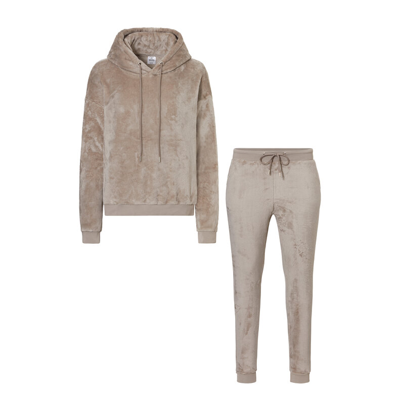 Apollo Apollo Dames Huispak Loungewear Fleece Incl Capuchon Lichtbruin