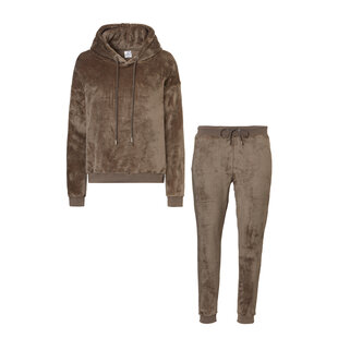 Apollo Dames Huispak Loungewear Fleece Incl Capuchon Donkerbruin