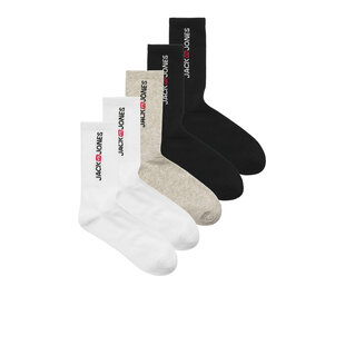 Jack & Jones Heren Sportsokken JACCORP OLD LOGO Tennissokken 5-Pack Wit/Grijs/Zwart