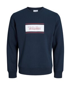 Jack & Jones Heren Trui JJBUSTER Sweatshirt Logo Print Donkerblauw