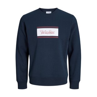 Jack & Jones Heren Trui JJBUSTER Sweatshirt Logo Print Donkerblauw