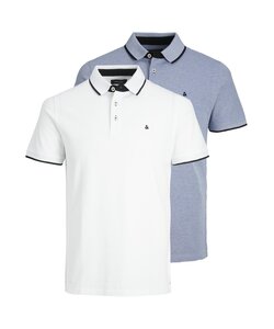 Jack & Jones Heren Polo JJEPAULOS 2-Pack Effen Wit/Blauw