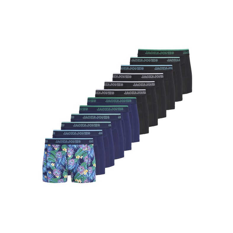 Jack & Jones Jack & Jones Heren Boxershorts Trunks JACAARON FLOWER 12-Pack Donkerblauw/Zwart