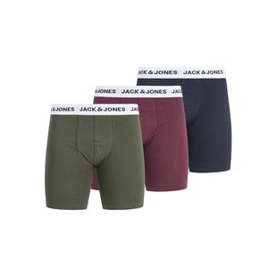 Jack & Jones Heren Boxershorts Lange Pijp JACADRIAN Boxer Briefs 3-Pack Effen Groen/Rood/Donkerblauw