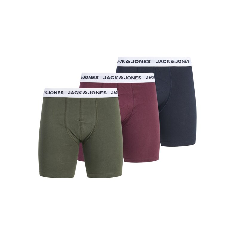 Jack & Jones Jack & Jones Heren Boxershorts Lange Pijp JACADRIAN Boxer Briefs 3-Pack Effen Groen/Rood/Donkerblauw