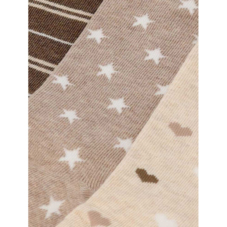 Apollo Apollo Women's Socks Hearts Stripes Stars Print Organic Cotton 6-Pack Beige/Brown