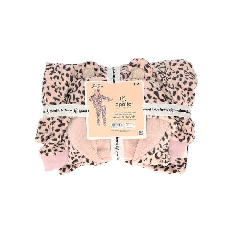 Apollo Apollo Dames Huispak Loungewear Luipaard Print Fleece Incl Capuchon Roze
