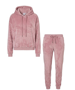Apollo Ladies House Suit Loungewear Fleece Incl Hood Pastel Pink