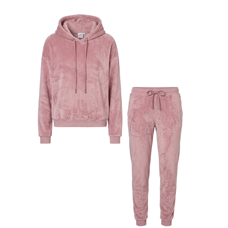 Apollo Apollo Ladies House Suit Loungewear Fleece Incl Hood Pastel Pink