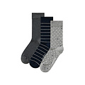 Apollo Apollo Women's Socks Hearts Stripes Stars Print Organic Cotton 6-Pack Gray/Navy Blue