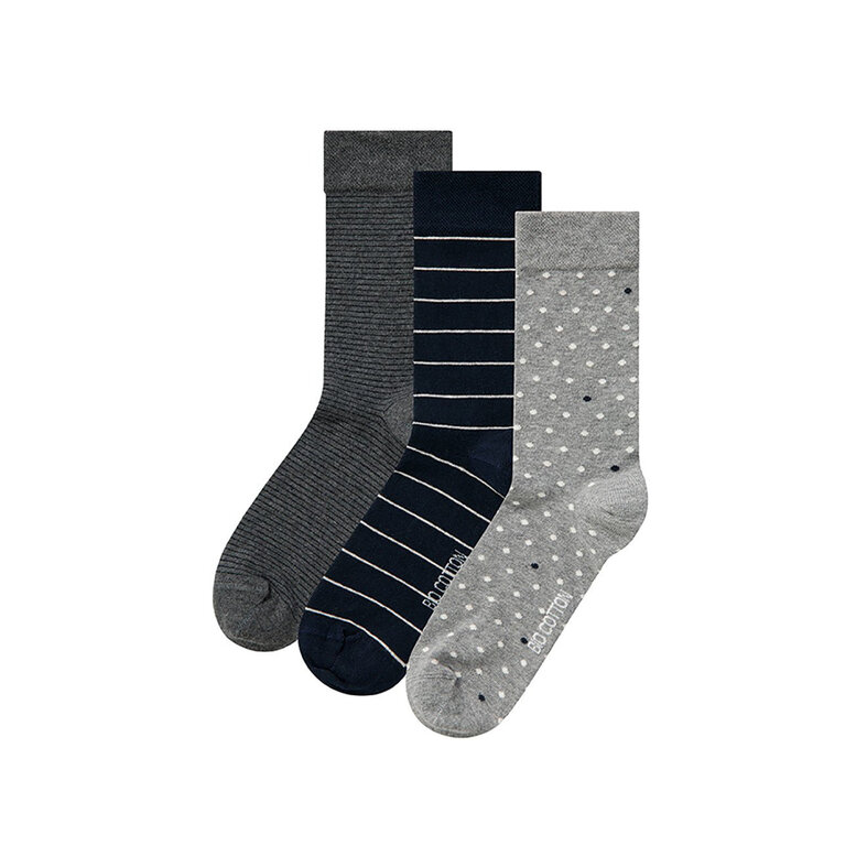 Apollo Apollo Women's Socks Hearts Stripes Stars Print Organic Cotton 6-Pack Gray/Navy Blue