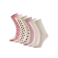 Apollo Apollo Women's Socks Hearts Stripes Stars Print Organic Cotton 6-Pack Beige/Pink