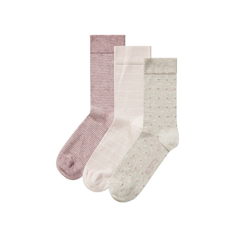 Apollo Apollo Women's Socks Hearts Stripes Stars Print Organic Cotton 6-Pack Beige/Pink