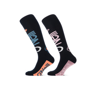 O'Neill Women's/Men's Ski Socks 2-Pair Set Black/Coral/Pink Floral