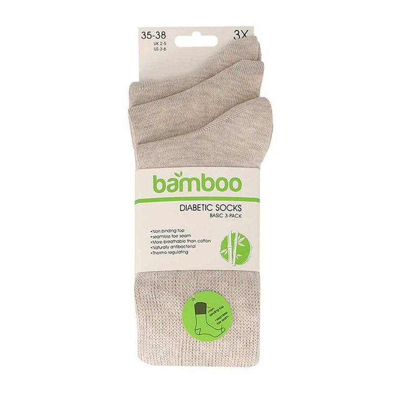 Apollo Apollo Dames/Heren Diabetes Bamboe Sokken 3-Pack Beige