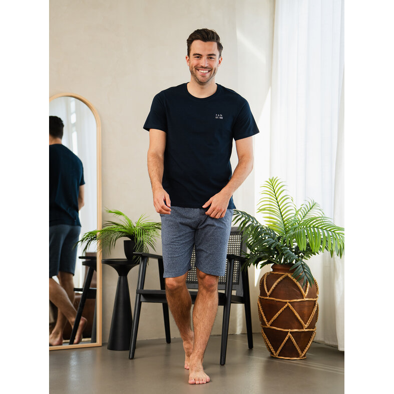 Phil & Co Phil & Co Heren Pyjamashirt Korte Mouw Donkerblauw