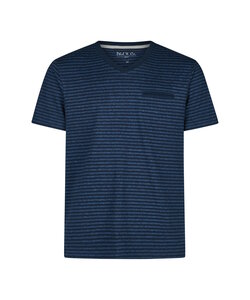 Phil & Co Heren Pyjamashirt Korte Mouw Donkerblauw/Blauw Gestreept