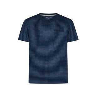 Phil & Co Heren Pyjamashirt Korte Mouw Donkerblauw/Blauw Gestreept