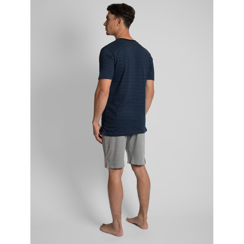 Phil & Co Phil & Co Men's Short Sleeve Pyjama Shirt Dark Blue/Blue Striped