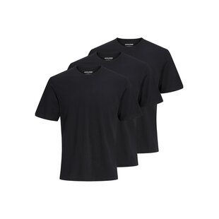 Jack & Jones Men's Basic T-Shirt JACJONES Undershirt Round Neck 3-Pack Solid Black