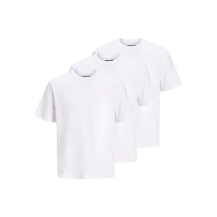 Jack & Jones Men's Basic T-Shirt JACJONES Undershirt Round Neck 3-Pack Solid White
