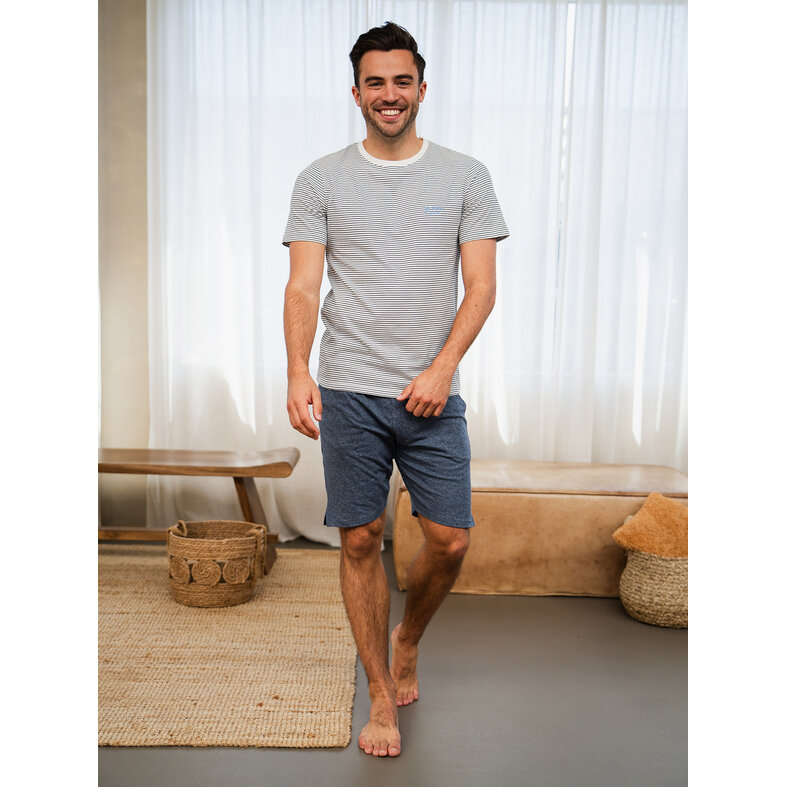 Phil & Co Phil & Co Heren Shortama Korte Pyjama Set Grijs Gestreept