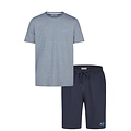 Phil & Co Phil & Co Heren Shortama Korte Pyjama Set Grijs/Donkerblauw Gestreept